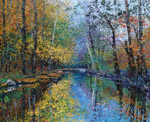 “Prismatic Serenade” Original Textured Landscape Painting | Oil And Acrylic Painting in Paintings by Emily Newman Fine Art