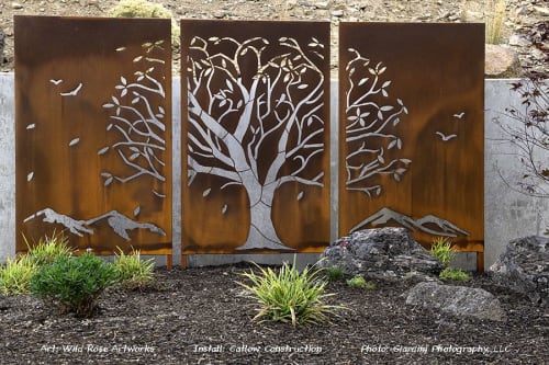Autumn Tranquility - Rusted corten steel panel landscape art | Public Sculptures by Rochelle Rose Schueler - Wild Rose Artworks LLC