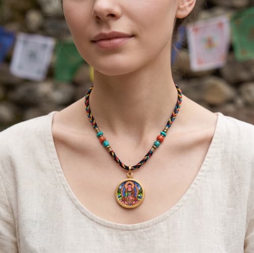 Authentic Mineral Pigment Amitabha Necklace Tibetan Art | Ornament in Decorative Objects by Dynasty Artisan