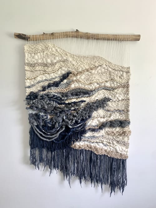 ocean wall hanging gray-blue fiber art textile "Feel it all" | Macrame Wall Hanging in Wall Hangings by Rebecca Whitaker Art