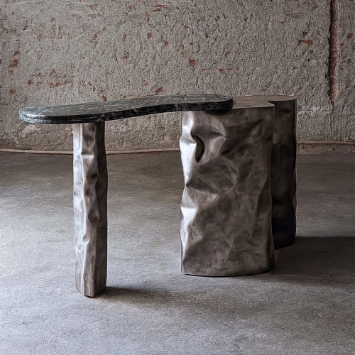Suspended Marble Steel Console — Colgado, Nitush Aroosh | Tables by Nitush Aroosh