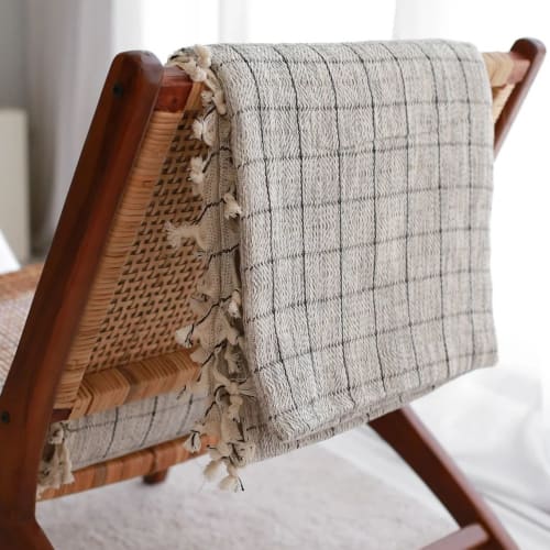 Grey Plaid Cotton Throw Blanket & Bed Spread | Linens & Bedding by Lumina Design