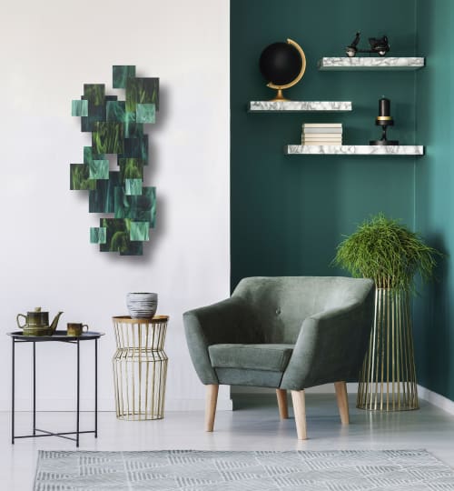 "Emerald" TTS Glass and Metal Wall Sculpture | Wall Hangings by Karo Studios