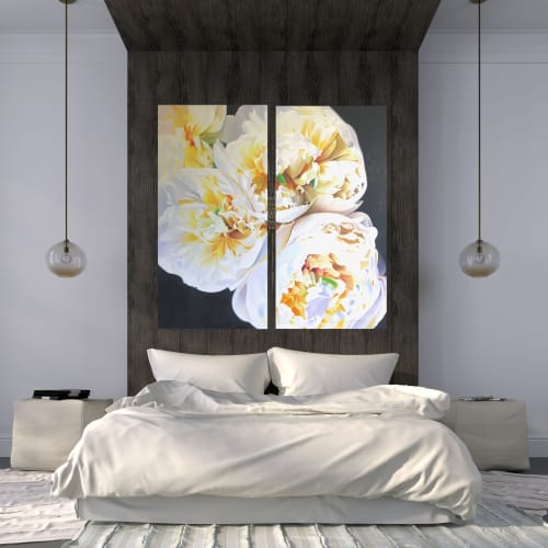 Contemporary Large Yellow Peony Floral Painting