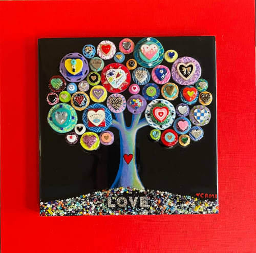 Tree of Love - "Hearts in Bloom" | Mixed Media by Cami Levin