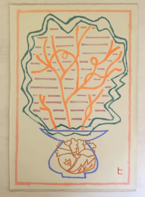Whisk fern in orange | Paintings by Hikaru O