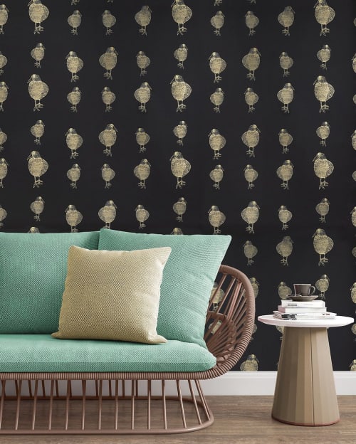 Cootie | Gold On Black | Wall Treatments by Weirdoh Birds