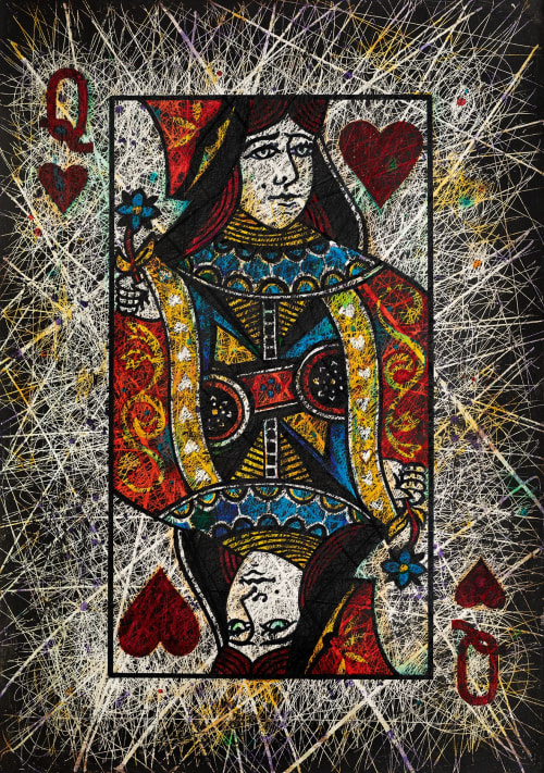 Hand painted artwork- playing card "Queen of Hearts" | Paintings by ArtForLoft
