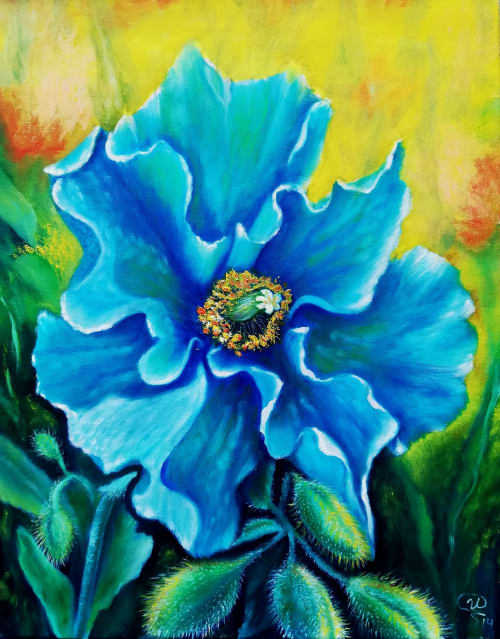 Blue Himalayan Poppy | Oil And Acrylic Painting in Paintings by Iryna Fedarava