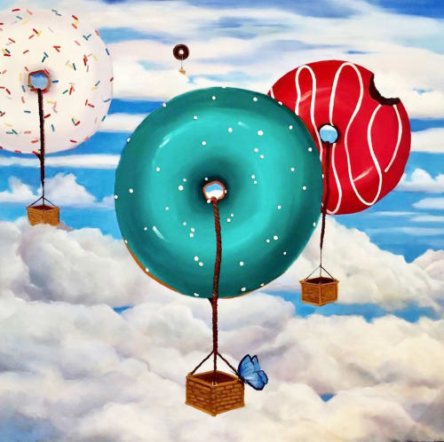 "Ticket To Ride" 36"x36" oil.  Surreal donut painting. | Oil And Acrylic Painting in Paintings by TRP Art - Terry Romero Paul