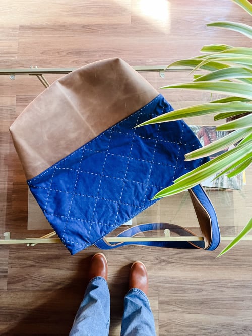 The Indigo Diamond Quilted Tote Bag | Apparel & Accessories by Exshaw Studio