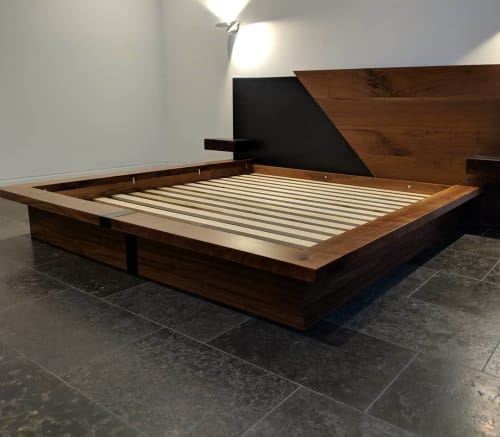 Walnut and Steel Bed/ Bedframe | Headboard in Beds & Accessories by Donald Mee Design