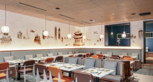 The New Classic of Mountains and Sea | Murals by Skio Ding | 山海 Atlas Kitchen in New York