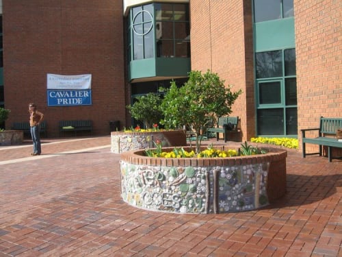 The Four Seasons Planters | Public Mosaics by Pam Brewer | Christ Church Episcopal School in Greenville