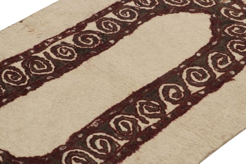 Vintage Persian Felted Oval Rug in Beige with Geometric | Rugs by Rug and Kilim