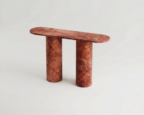Red Travertine Stone Console Table - Custom Made | Tables by Tinella Collection