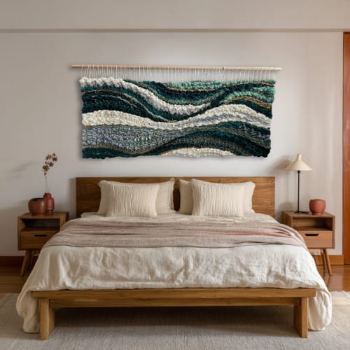 Woven Wall tapestry "“Emerald Flow” | Wall Hangings by KnitushkiStore
