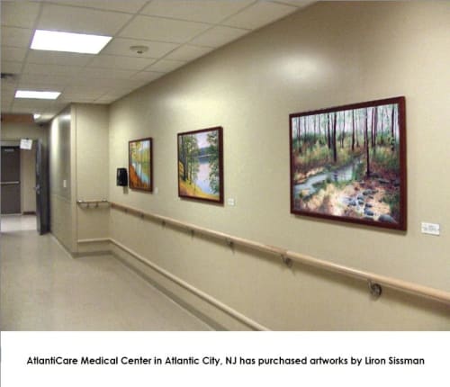 Artwoks (front to back): Stepping into the Woods, The Window and Beyond III by Liron | Paintings by Liron | AtlantiCare Regional Medical Center, Atlantic City Campus in Atlantic City