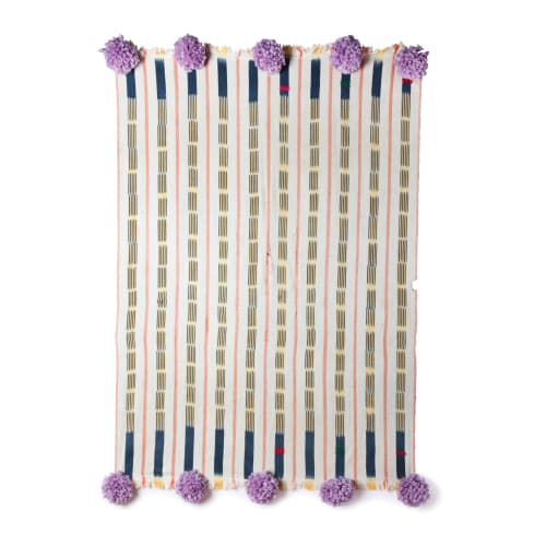 baoule pom pom throw cream stripe/lilac poms | Blanket in Linens & Bedding by Charlie Sprout
