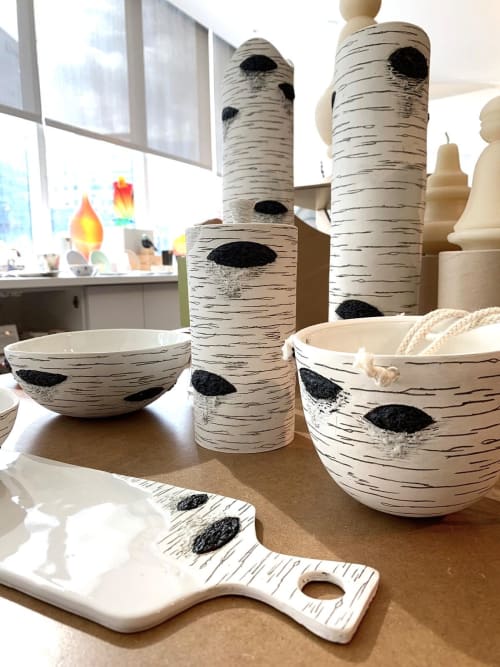 Birch Collection: Grove vases, jar, hanging planter, bowls, server | Art & Wall Decor by K. Allison Ceramics | Society of Arts and Crafts in Boston