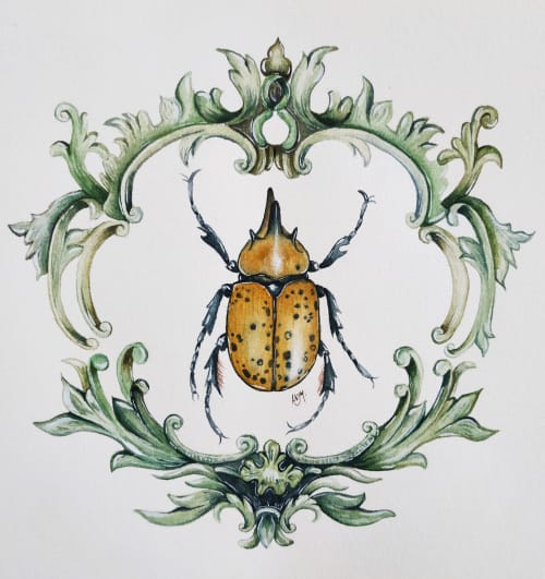 Hercules beetle | Art Curation by Nussay watercolor