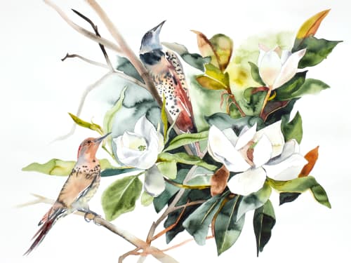 Magnolia and Flickers : Original Watercolor Painting | Paintings by Elizabeth Becker