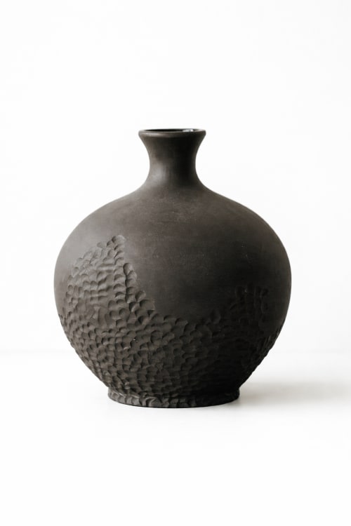Handcarved black ceramic vase - Olive | Vases & Vessels by ENOceramics