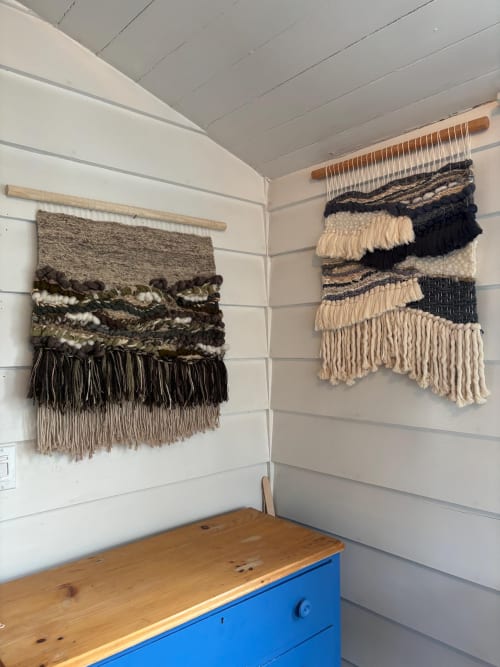 Green medium woven art textured knotted boho yarn fiber wall | Tapestry in Wall Hangings by Wolfpit Studio