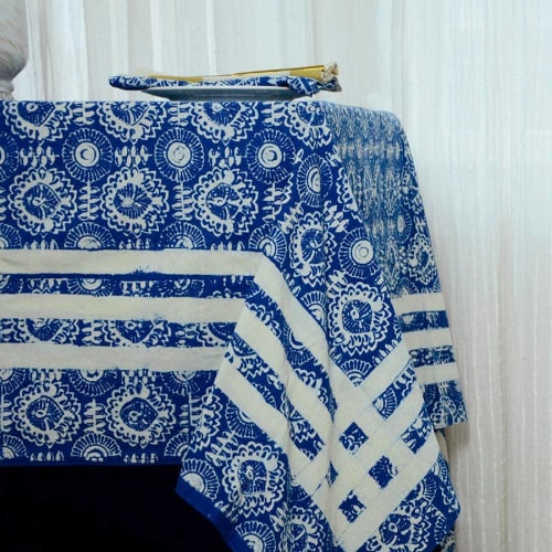 Crystal - Block Printed Indigo Tablecloth | Linens & Bedding by ichcha