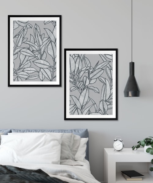 Rubbery Leaf Design - 1 & 2 - Grey - Framed Art | Art & Wall Decor by Patricia Braune