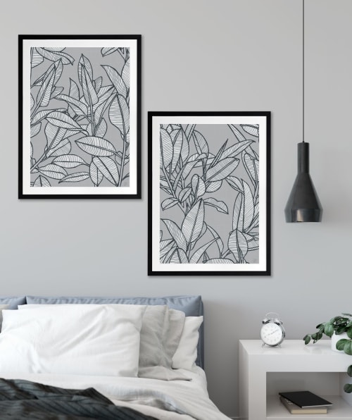 Rubbery Leaf Design - 1 & 2 - Grey - Framed Art | Prints by Patricia Braune