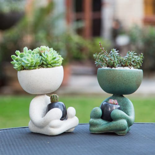 Robert Zen Jr. Plant Pot - White & Green | Vases & Vessels by Estudio Floga