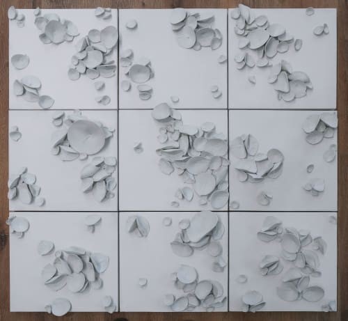 "Coastal Flow", Wall Sculpture Mounded on Wooden Boards | Wall Hangings by SevaCeramics