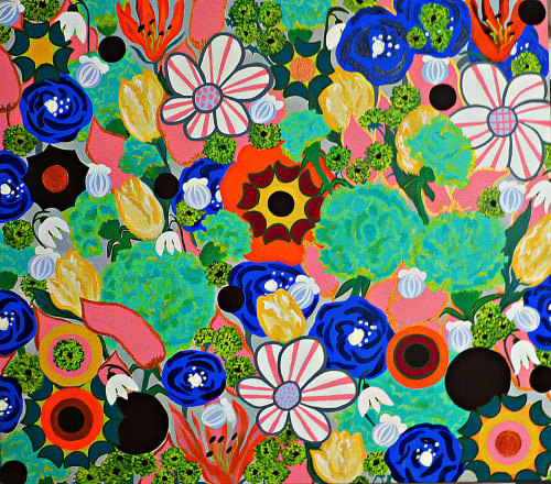 SOLD - floral painting SPRING WUTH CHOCOLATE DOTS | Paintings by Marinela Puscasu