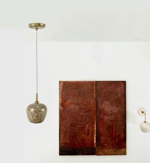 Tapered Sphere Hanging Light in Speckled Brown | Pendants by Alex Marshall Studios