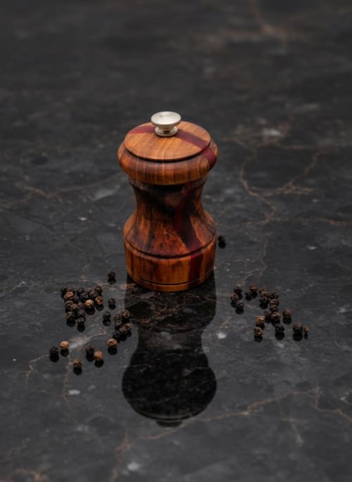 Walnut & Red Resin Pepper Mill | Handcrafted Luxury | Decorative Objects by Holzkunst Samuel Meisinger