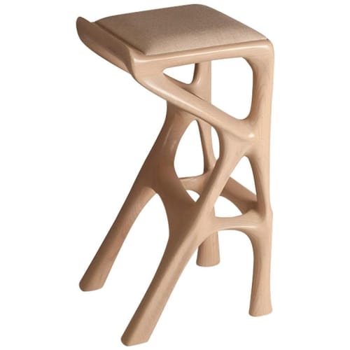 Amorph Chimera Bar Stool, Stained Asian Sand with Upholstery | Chairs by Amorph