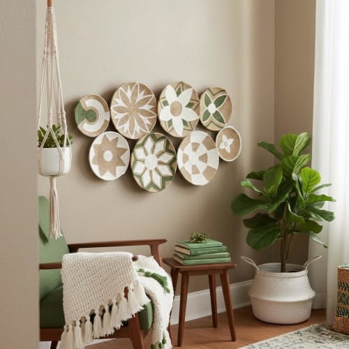 9 Pieces Woven Wall Plates | Decorative Plate in Decorative Objects by Sarmal Design