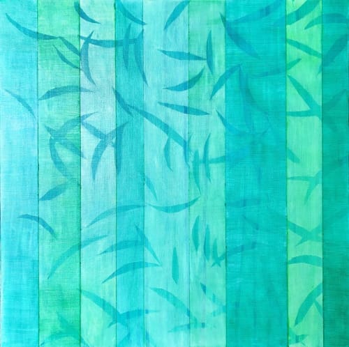 Green Bamboo: 24 x 24" acrylic painting on canvas | Oil And Acrylic Painting in Paintings by Christine So | Palm Jumeirah Villas in Dubai