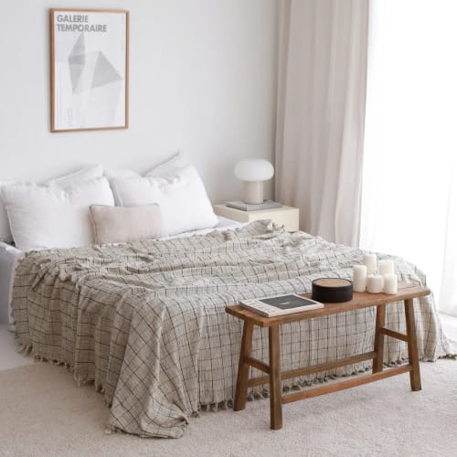 Grey Plaid Cotton Throw Blanket & Bed Spread | Linens & Bedding by Lumina Design