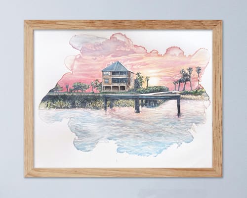 House On The bay - acrylic ink painting | Drawing in Paintings by Melissa Patel