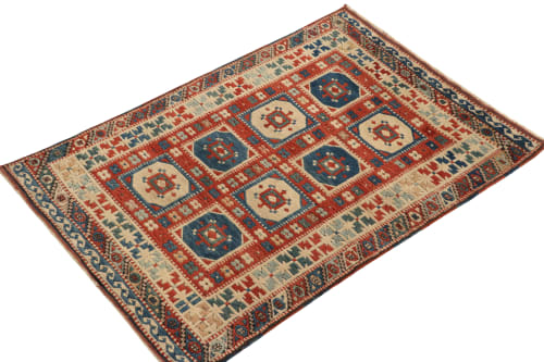 1950s Vintage Kazak rug in Red, Beige and Blue Tribal | Rugs by Rug and Kilim