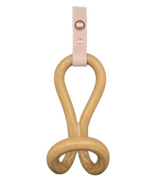 Ceramic, Leather & Brass Wall Hook - Coriander Yellow | Hardware by Alissa Goss Ceramics & Pottery