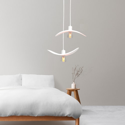 Wooden White Handing Lamp, Modern Design Minimalist Pendant | Pendants by TheCreatorsFair