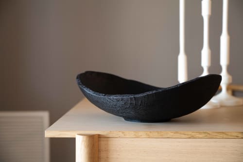 Hand-Carved Large Charred Wood Shallow Bowl | Dinnerware by Creating Comfort Lab