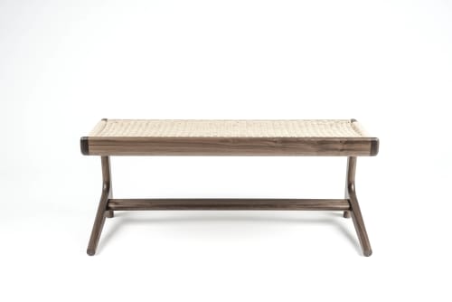 Rian Cantilever Bench, Walnut with Kraft Danish Cord | Benches & Ottomans by Semigood Design