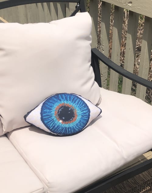 outdoor friendly BLUE EYE SCULPTED PILLOW | Pillows by Mommani Threads