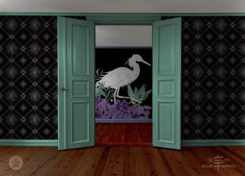 Egret Room with Violet + Aster Wallpaper by Sean Martorana | Wall Treatments by Sean Martorana