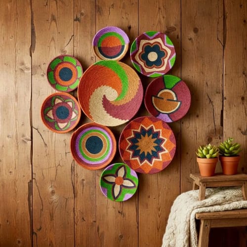 Natural Woven Wall Baskets: 7 Piece Boho Decor Set | Decorative Objects by Sarmal Design