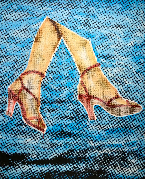 walking water woman heels ocean surreal office home decor | Oil And Acrylic Painting in Paintings by Dan Bina